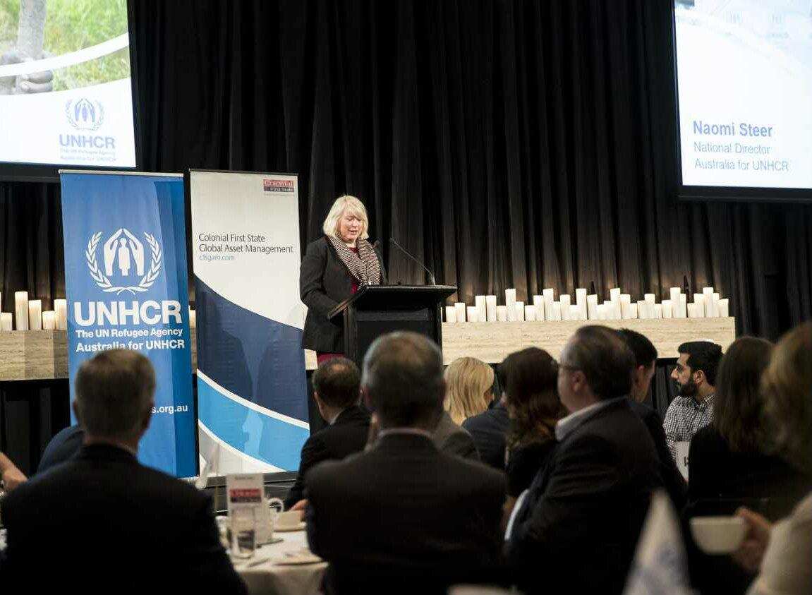Naomi Steer addressing Refugee Day event in Sydney