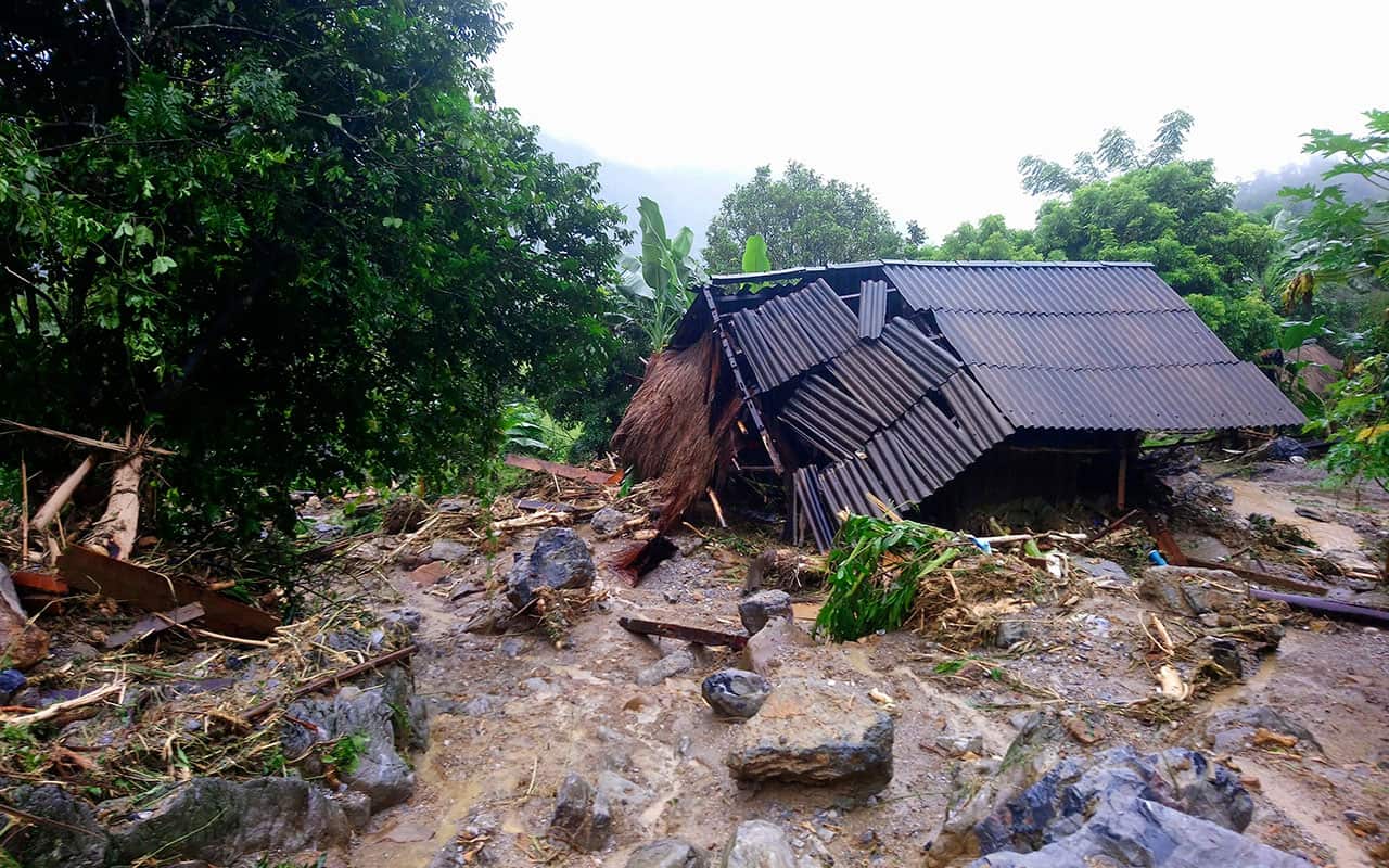 Flash floods damage a house in northern province of Hoa Binh, Vietnam.