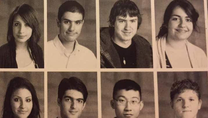 Minassian, second from left in the top row, is shown in a 2011 secondary school yearbook photo.