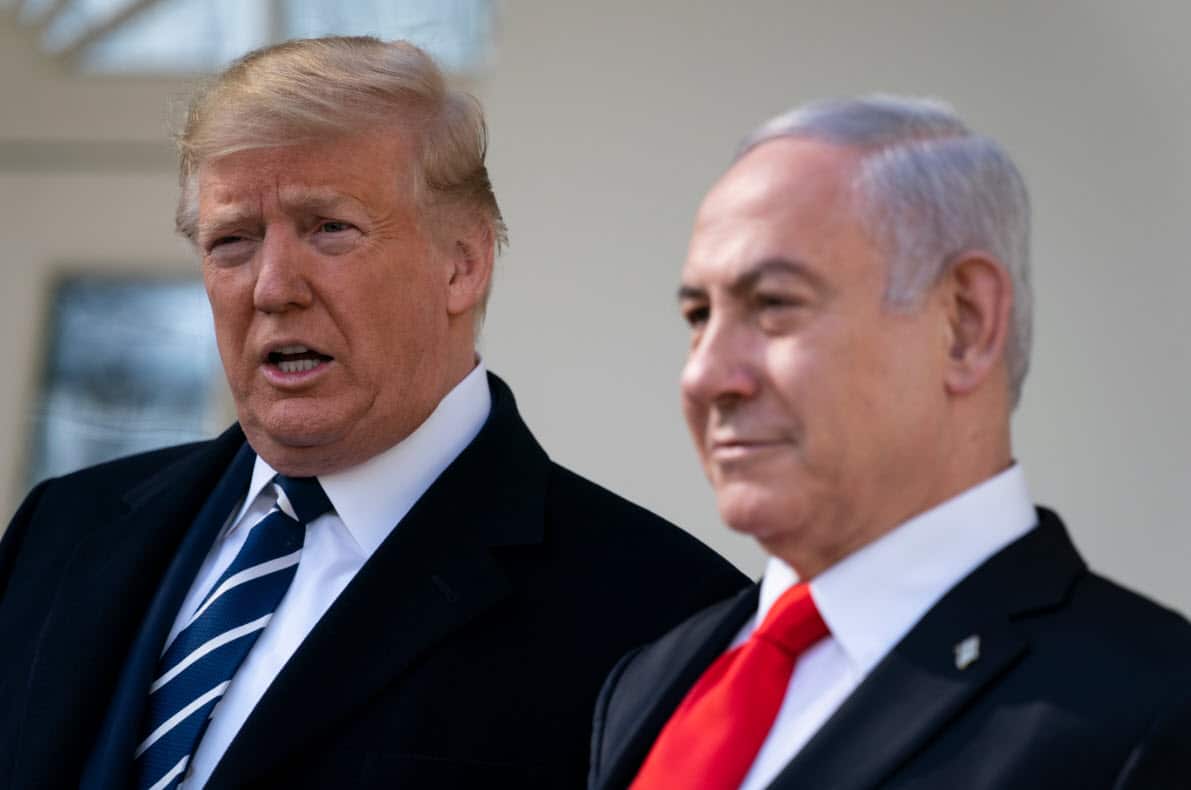 President Donald Trump and Israeli Prime Minister Benjamin Netanyahu during a meeting at the White House, 27 January, 2020