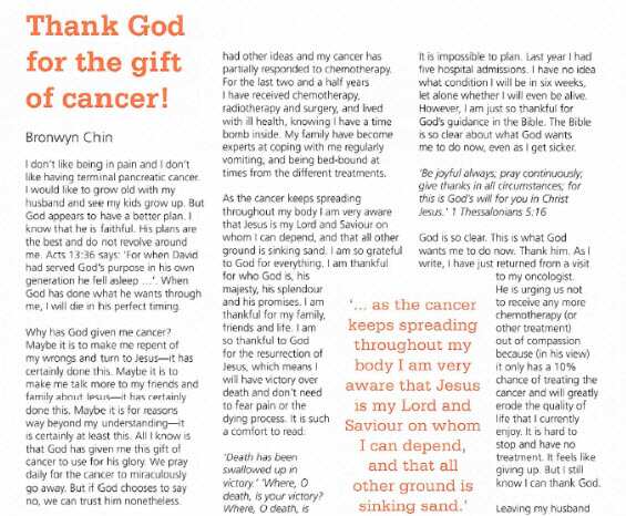 You: An Introduction saying cancer is a gift from God
