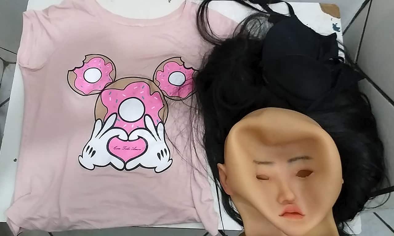 The mask and wig that was used.