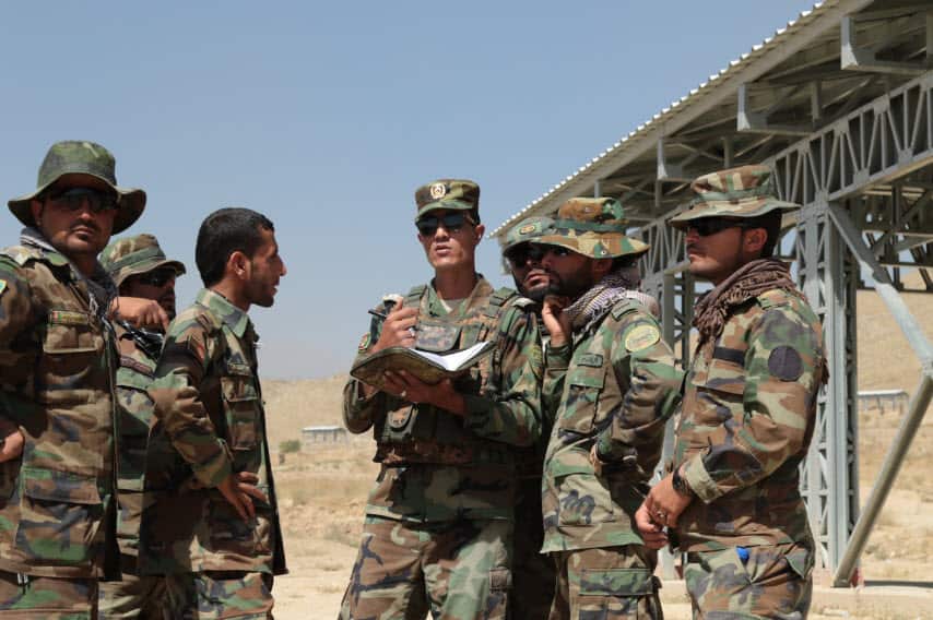 Afghan National Army officers watch the exercise