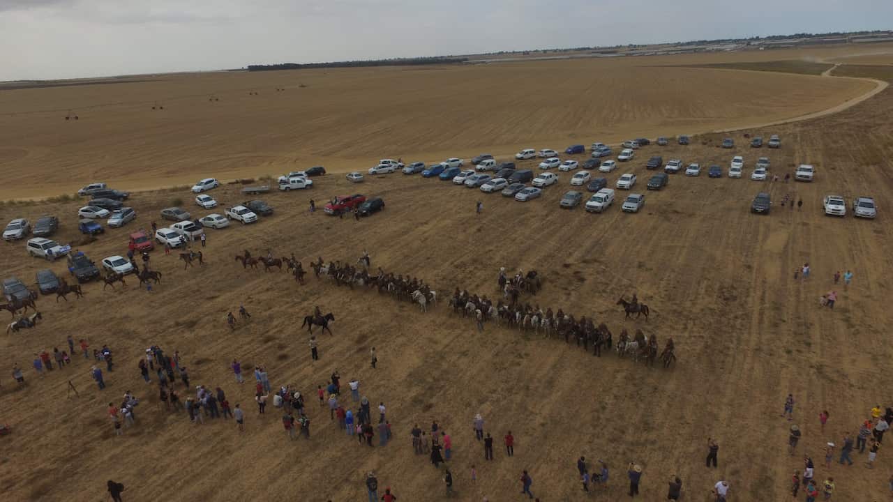 An aerial view of The Australian Light Horse Association setting of on their ‘march to Beersheba’ 