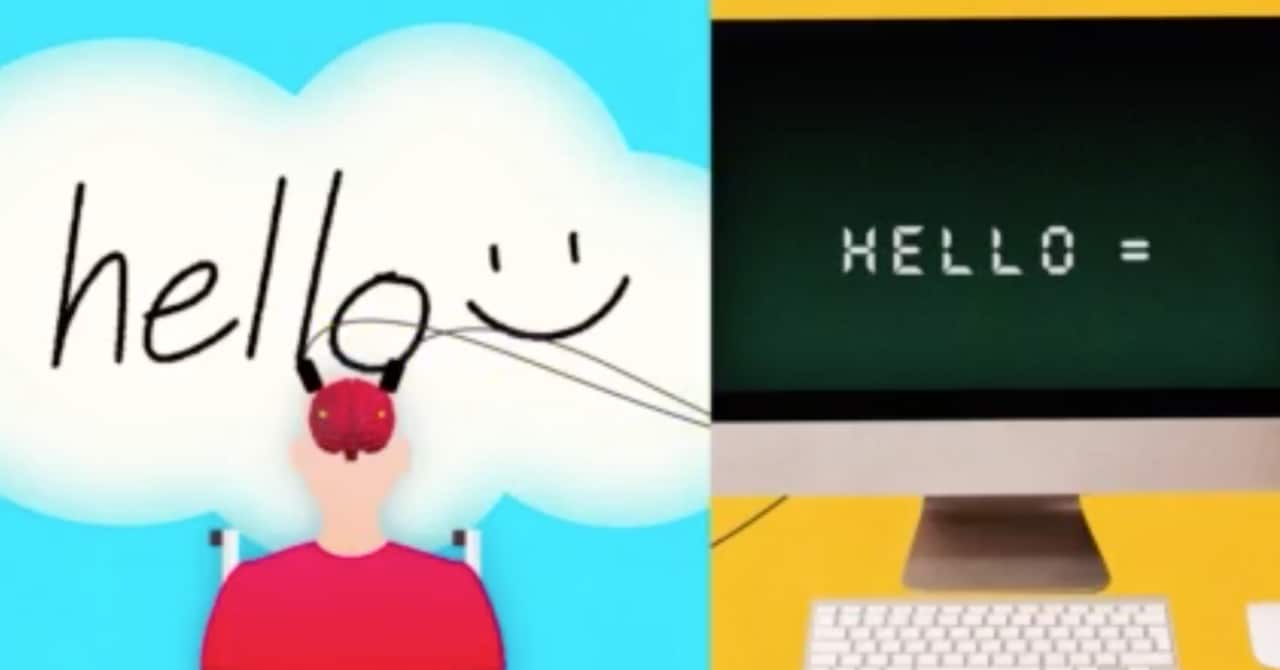 Animation of BCI technology reading brain and translating onto computer screen