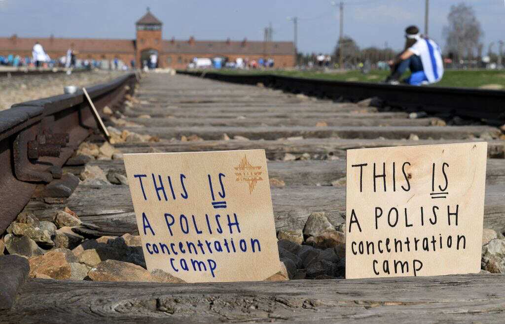 Messages are left by visitors on the railway during the 'March of the Living', a yearly Holocaust remembrance march between the former death camps of Auschwitz.