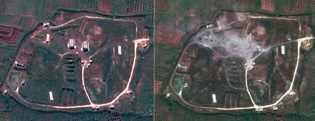 The Him Shinshar Chemical Weapons Storage Facility in Syria on  April 13 and April 14.