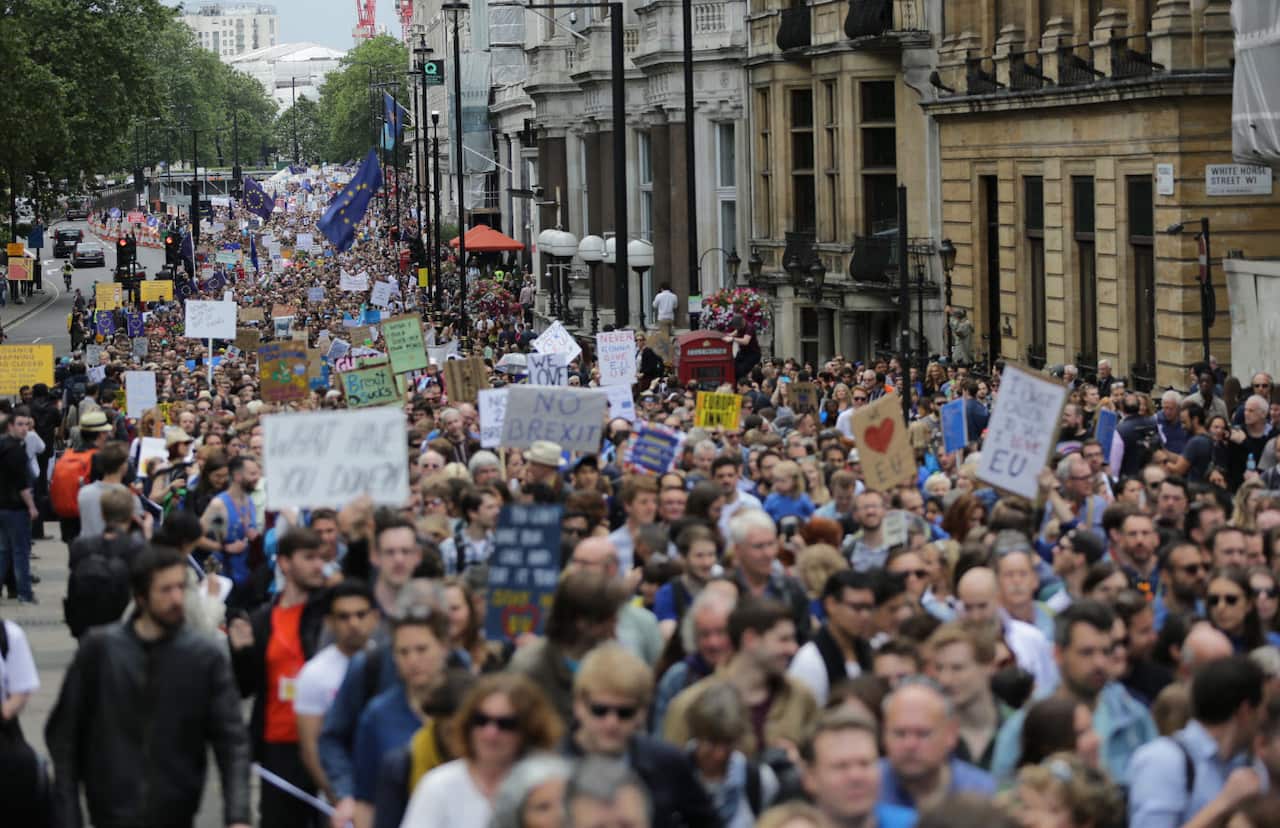Remain supporters near Green Park in London, as they march to Parliament Square to show their support for the European Union in the wake of Brexit.. Picture date: Saturday July 2, 2016.