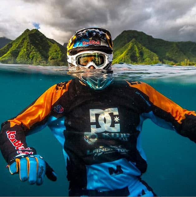 Australian daredevil, Robbie Maddison usually performs stunts jumping over football fields, but in his latest effort managed to ride a motorcycle over the surface of a wave. (instagram.com/robbiemaddison)