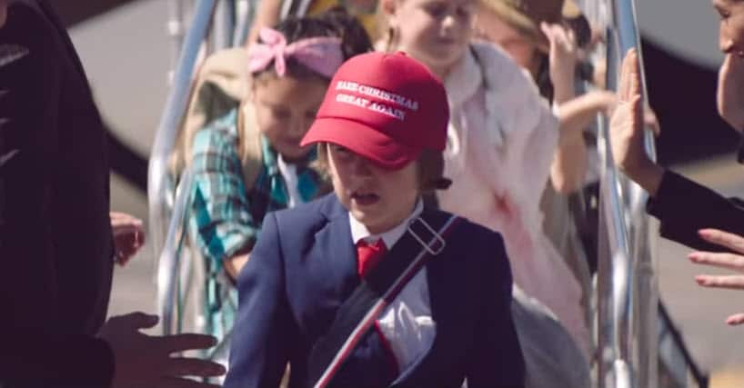 Mini-Trump pushes to the front of the line in the Air New Zealand ad