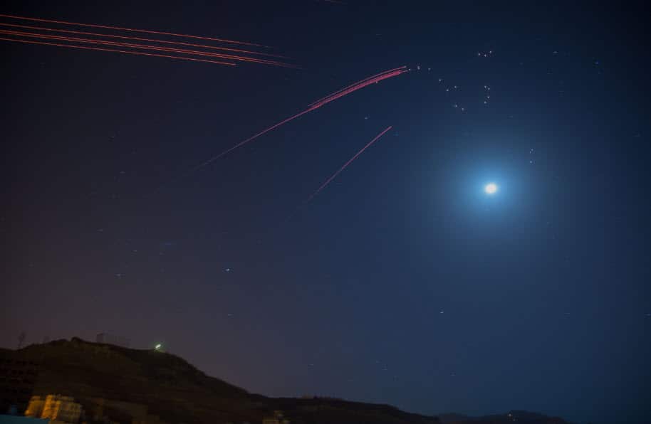 missiles falling on Sanaa in Yemen.