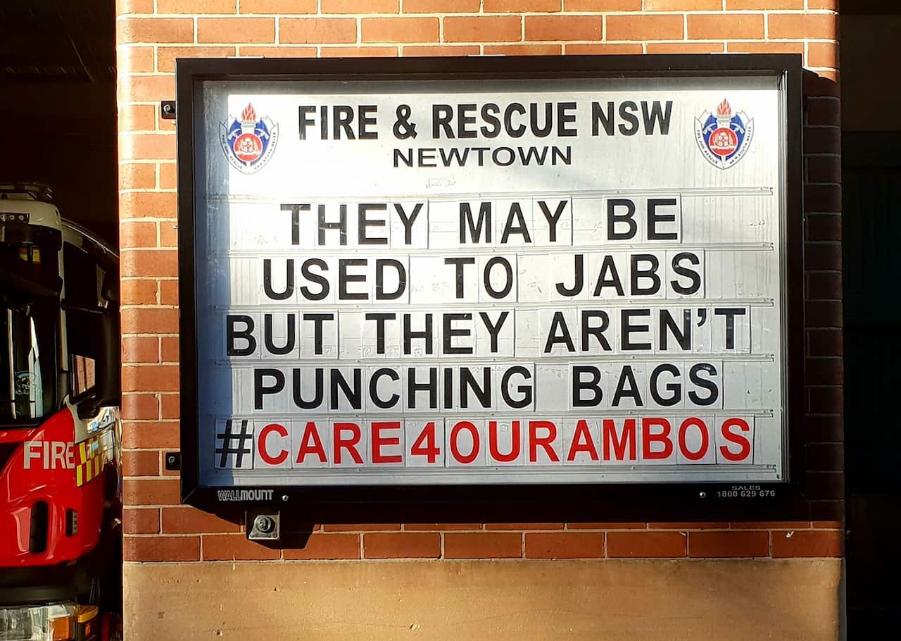 The Newtown Fire Station showed support for paramedics and volunteer ambulance officers are the front line of health care in Australia. 