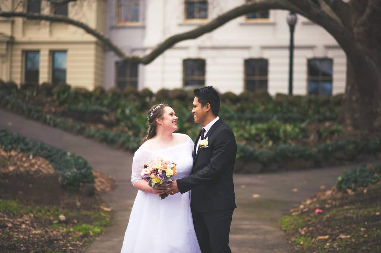 Amelia Elliot and her husband on their wedding day. 
