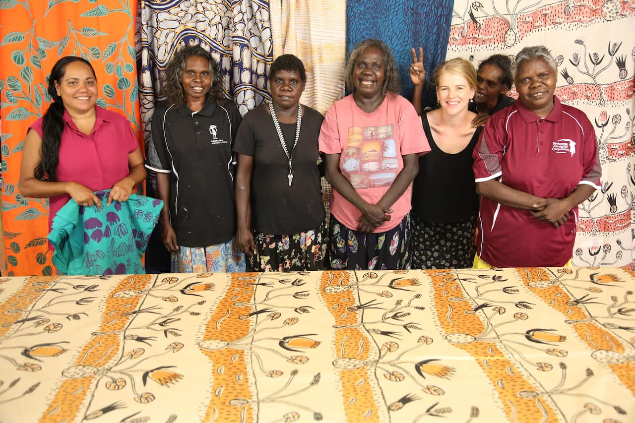 L-R: Jessica Phillips, Deborah Wurrkidj, Jocelyn Koyote, Raylene Bonson, Ingrid Johanson, Jennifer Wurrkidj, Elizabeth Kala Kala