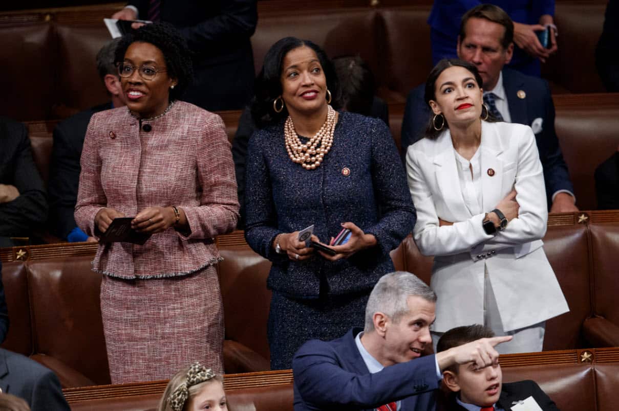 Democratic Representative Alexandria Ocasio-Cortez  and Jahana Hayes and Lauren Underwood during the opening session of the 116th Congress 