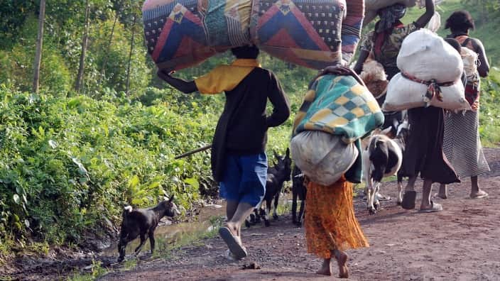 Refugees flee fighting near Goma, Eastern Congo DRC 