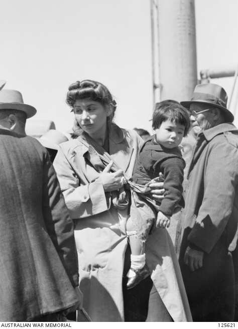 Australian wife of a Japanese civilian internee being deported with her husband in 1946.