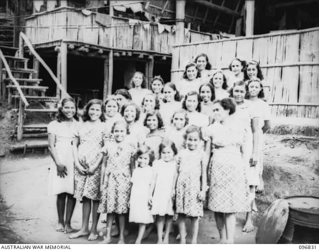 Mixed-race children descended from German colonists at the Ramale prisoner-of-war camp after liberation in 1945. Hanale Griffith second row, fifth from left.