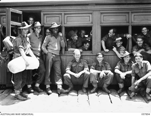 Reg Saunders with members of the 2/7th Infantry Battalion in 1943.