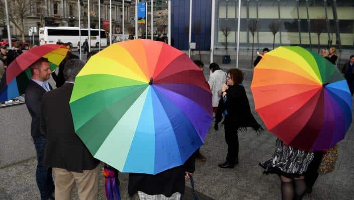 Same-sex marriage supporters outside the High Court in Melbourne (AAP)