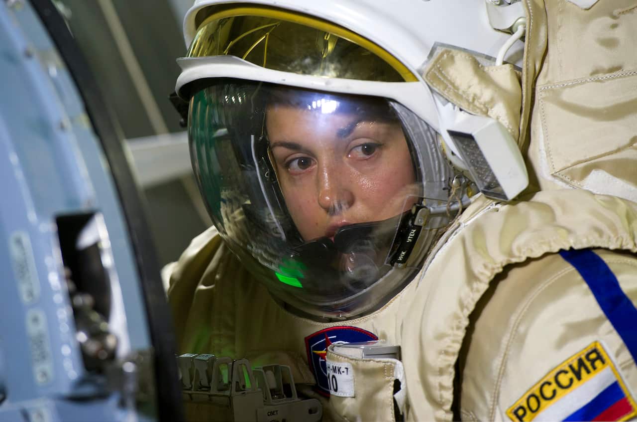 Russian cosmonaut Elena Serova takes part in a preflight training session with a hatch of the International Space Station at the Gagarin Cosmonauts' Training Centre in Star City centre outside Moscow, Dec 5, 2013. (STRINGER/AFP/Getty)