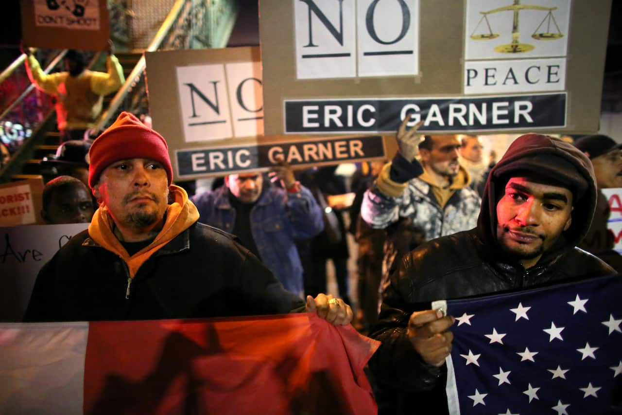 Protests began after a Grand Jury decided to not indict officer Daniel Pantaleo. Eric Garner died after being put in a chokehold (Getty)