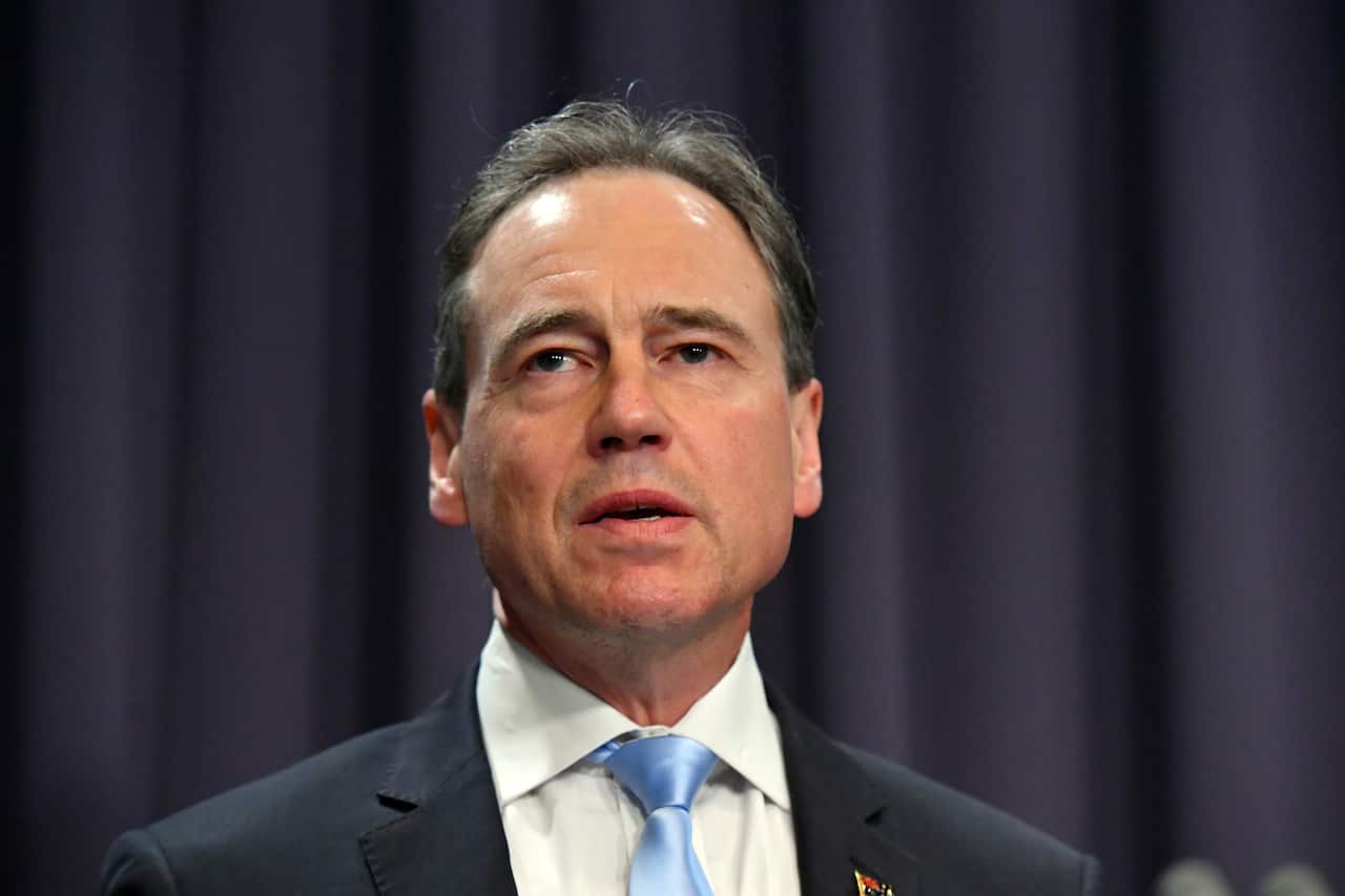 Minister for Health Greg Hunt at a press conference at Parliament House in Canberra, Wednesday, October 27, 2021. (AAP Image/Mick Tsikas) NO ARCHIVING