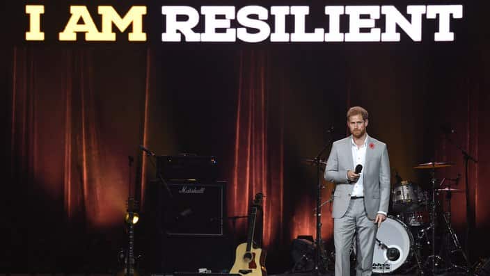 Prince Harry Duke of Sussex on stage at the Closing Ceremony of the Invictus Games.