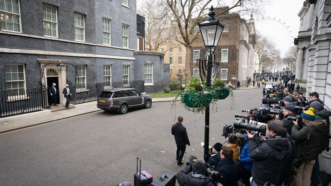 Prime Minister Boris Johnson leaves 10 Downing Street, London, to attend Prime Minister's Questions at the Houses of Parliament. Picture date: Wednesday January 26, 2022.. 