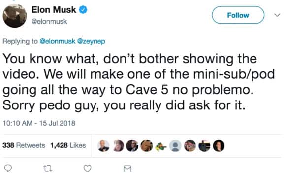 A screenshot of Mr Musk's tweet, which has been deleted.