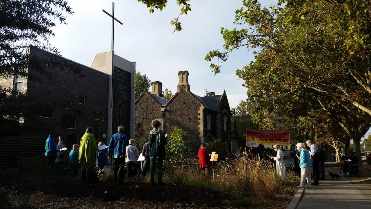 A protest outside a church in Melbourne. 