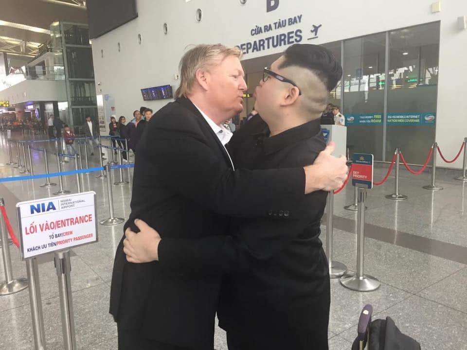 'Donald Trump' and 'Kim Jong-un' kiss goodbye on Monday.