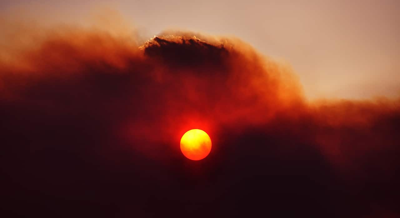 Bushfire smoke in front of the sun