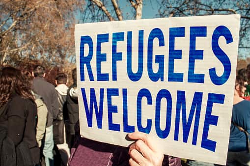 Refugees welcome sign 