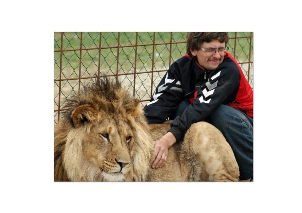 Michal Prasek with one of his lions.