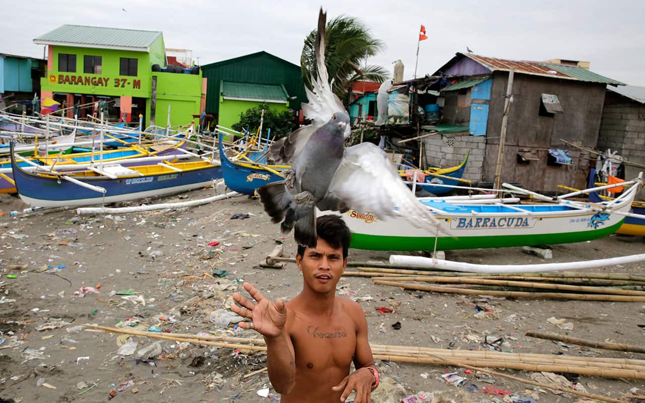 A Filipino resident releases a dove at a coastal village in Cavite city, Cavite province, Philippines.