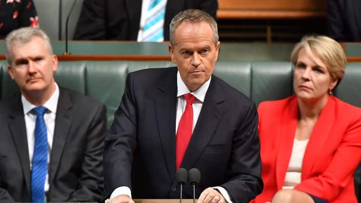 Leader of the Opposition Bill Shorten delivers the 2019-20 Federal Budget Reply speech in the House of Representatives at Parliament House, in Canberra, Thursday, April 4, 2019. (AAP Image/Mick Tsikas) NO ARCHIVING