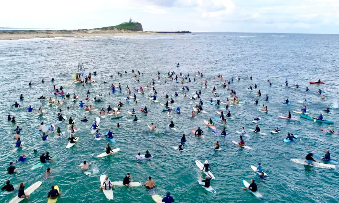 Paddleboard protest against seismic testing off Newcastle coast, organised by Save Our Coast, 14 April, 2019.