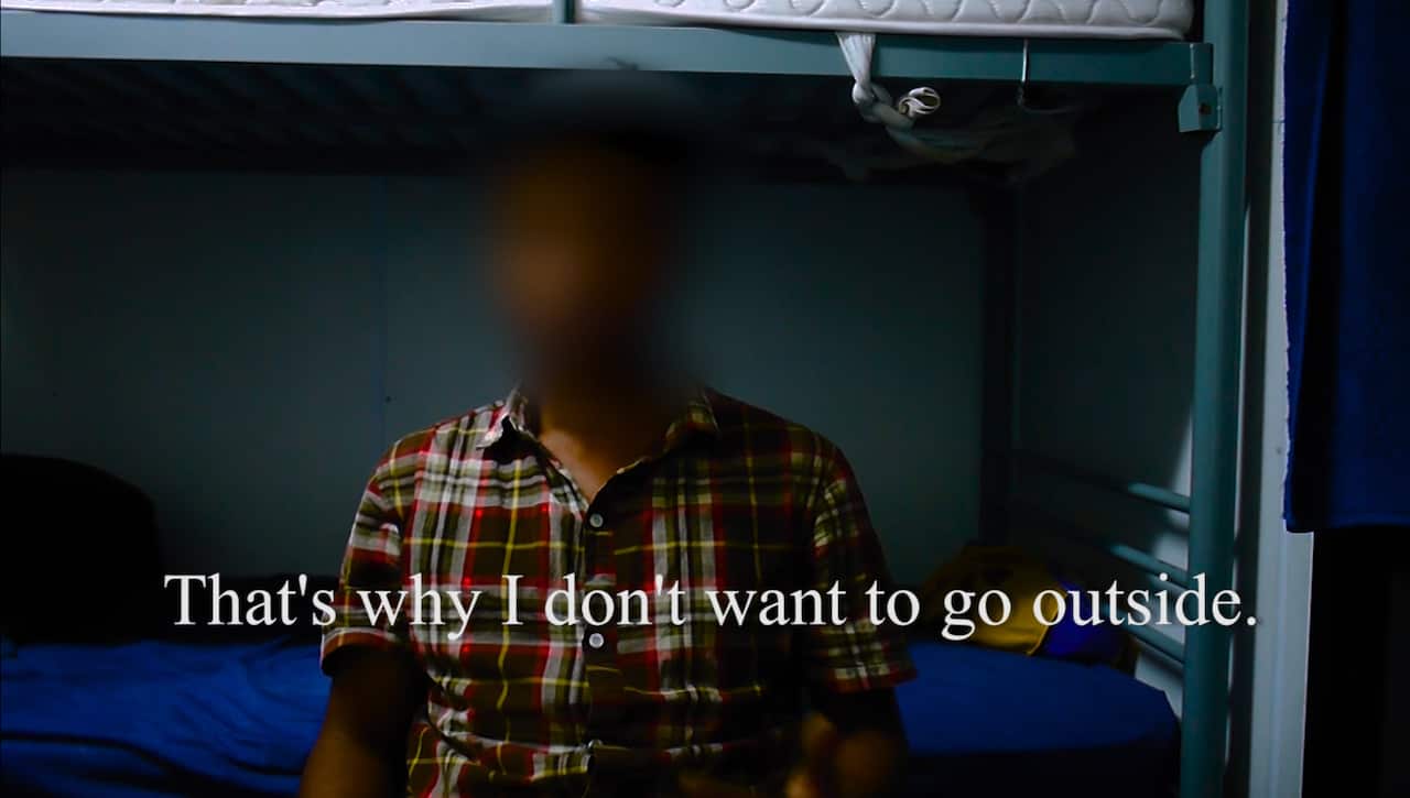 Still image from the video installation piece by Abdul Karim Hekmat.