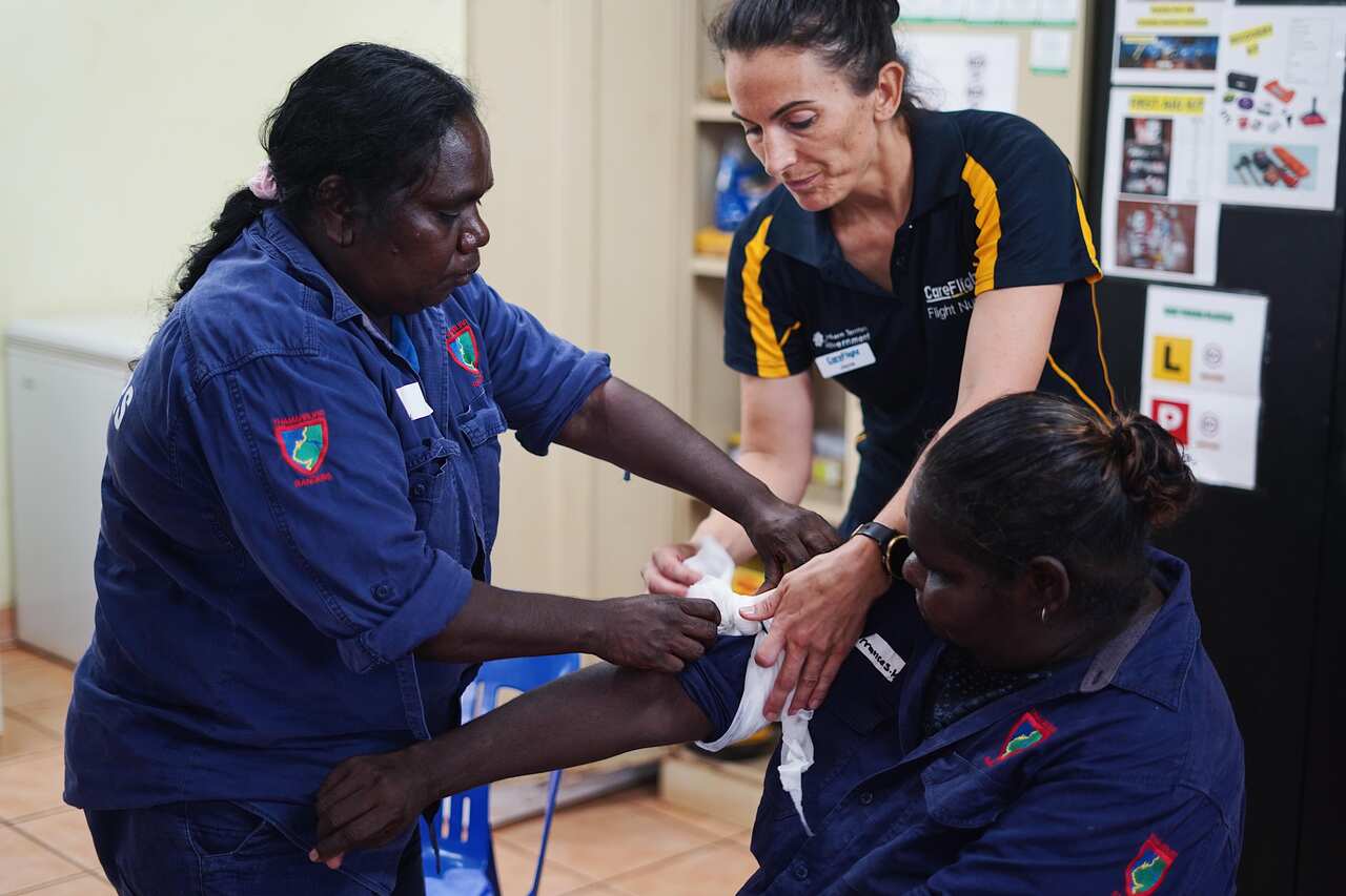 Rangers learning how to apply a tourniquet.