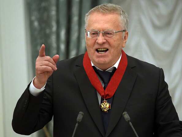 Russian LDPR Party Leader Vladimir Zhirinovsky speaks during the state awarding ceremony at the Kremlin in Moscow, Russia.