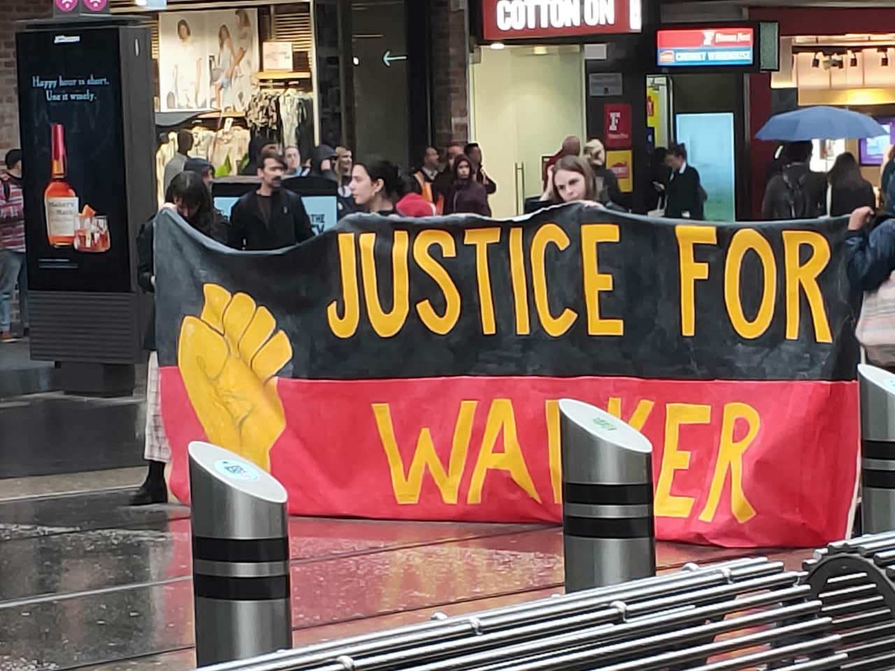 Demonstrators calling for justice for Kumanjayi Walker as part of recent protests. 