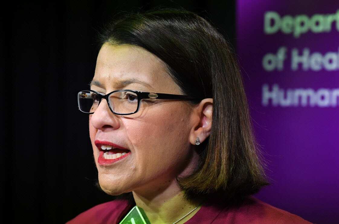 Victorian Health Minister Jenny Mikakos speaks to media during a press conference in Melbourne, Monday, March 2