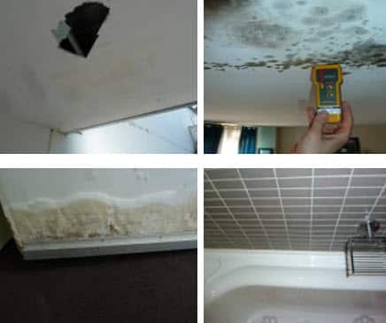 hole in ceiling, mould, bathtub