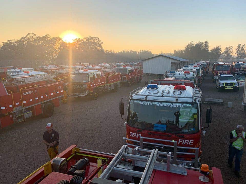 These firefighters rose with the sun to prepare for Tuesday's increased fire danger.