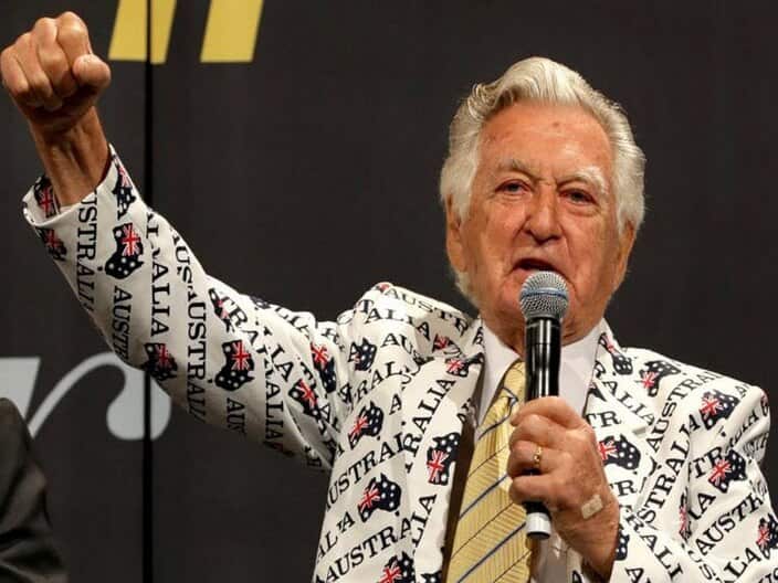 Bob Hawke with the famous Australia jacket