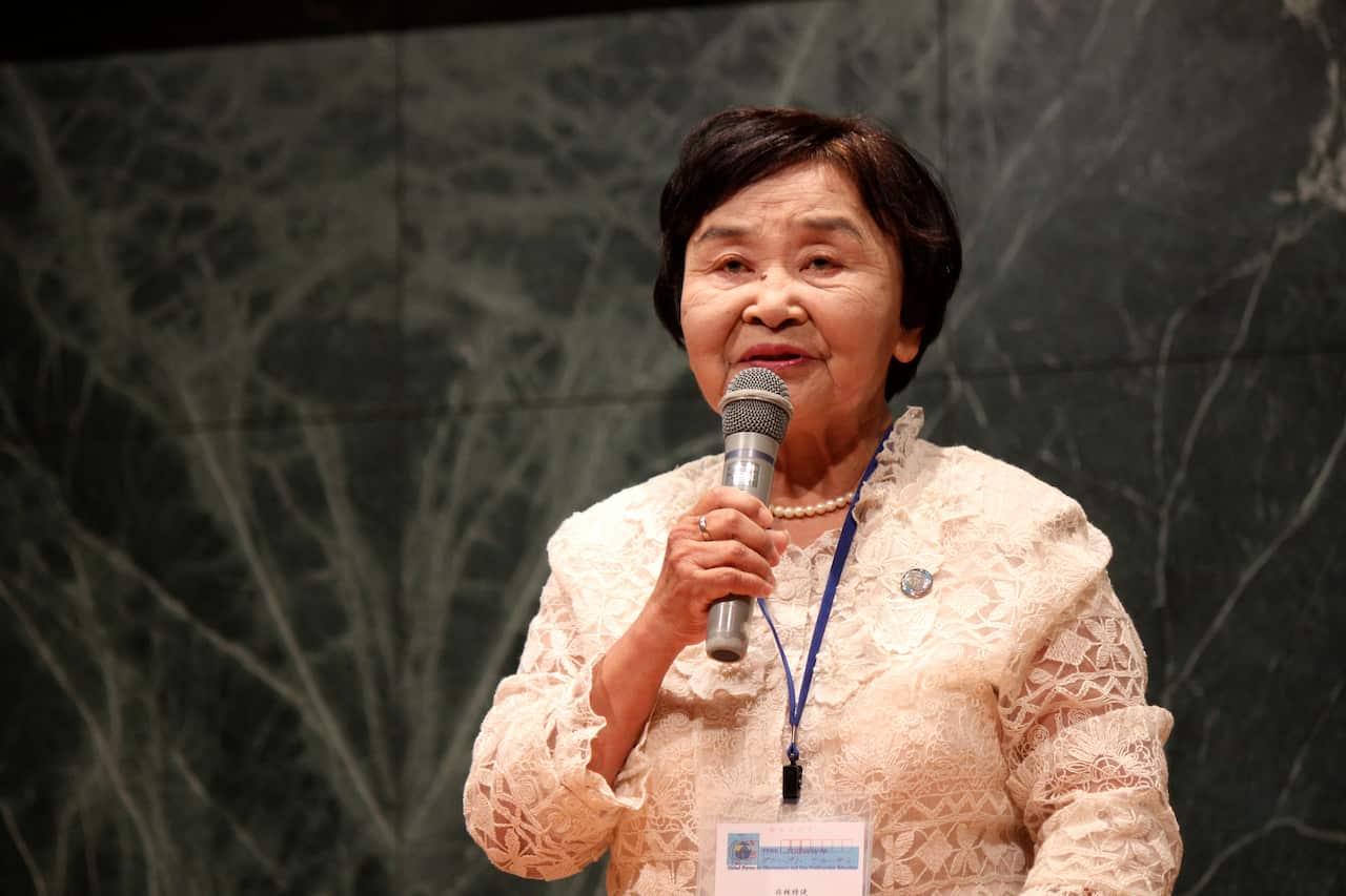 Sakue Shimohira, a survivor of the atomic bombing in Nagasaki. 