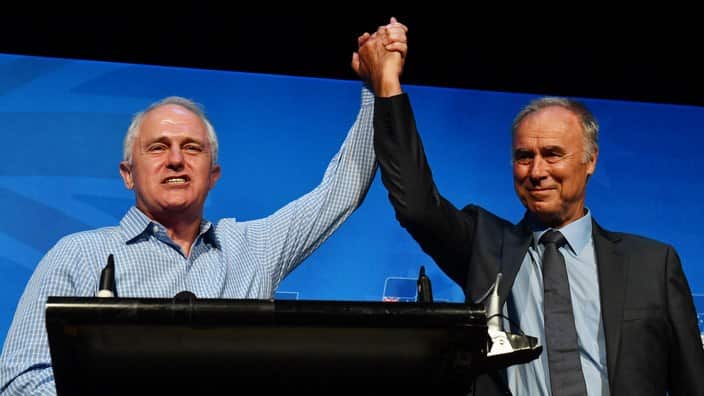 Prime Minister Malcolm Turnbull and newly elected Liberal member for Bennelong John Alexander.