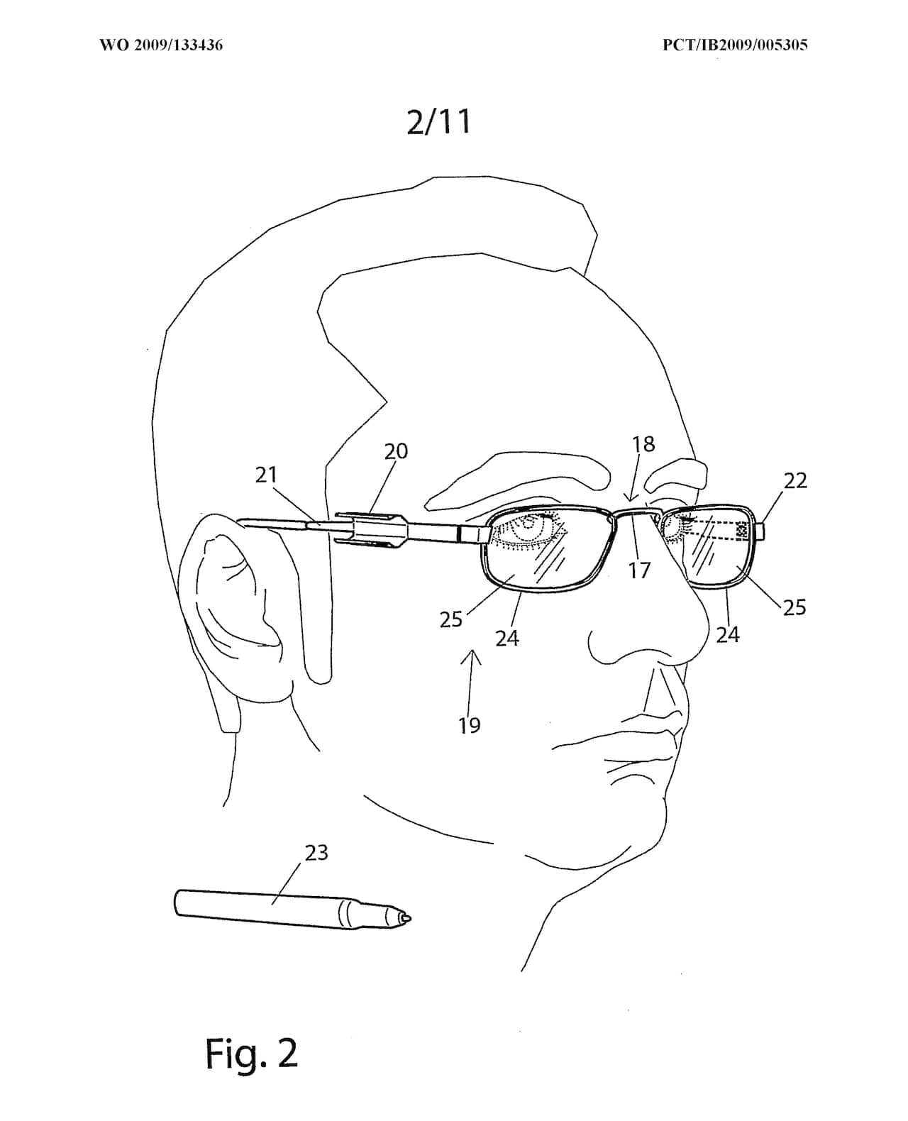 A spectacle-pen combination, patent drawing