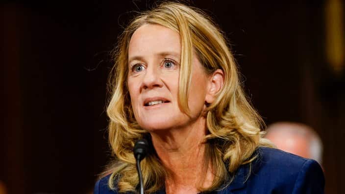 Christine Blasey Ford testifies at a Senate Judiciary Committee hearing on Thursday, Sept. 27, 2018 on Capitol Hill. 